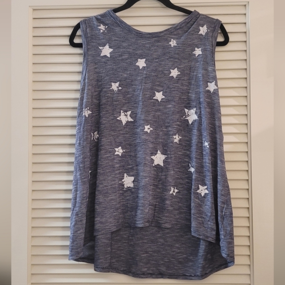 Kim & Cami - Grey Blue & White Loungewear Lightweight Star Sleeveless Top